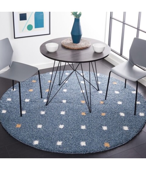 Safavieh Calico Shag Blue / Ivory CLC102 6 ft. 7 in. X 6 ft. 7 in. Round Rug