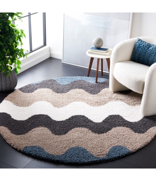 Safavieh Calico Shag Black / Taupe CLC116 6 ft. 7 in. X 6 ft. 7 in. Round Rug