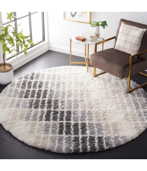 Safavieh Fontana Shag Ivory / Grey Rug FNT823 6 ft. 7 in. X 6 ft. 7 in. Round - Rugs Town Safavieh Fontana Shag Ivory / Grey FNT823 6 ft. 7 in. X 6 ft. 7 in. Round Rug