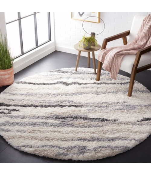 Safavieh Fontana Shag Ivory / Grey Rug FNT842 8 ft. X 8 ft. Square - Rugs Town Safavieh Fontana Shag Ivory / Grey FNT842 8 ft. X 8 ft. Square Rug