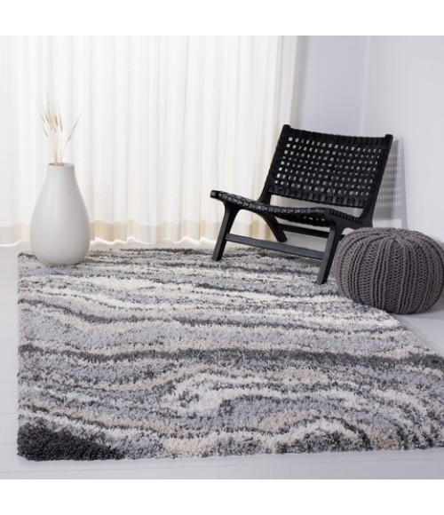 Safavieh Fontana Shag Grey / Ivory Rug FNT868 8 ft. X 10 ft. Rectangle - Rugs Town Safavieh Fontana Shag Grey / Ivory FNT868 8 ft. X 10 ft. Rectangle Rug