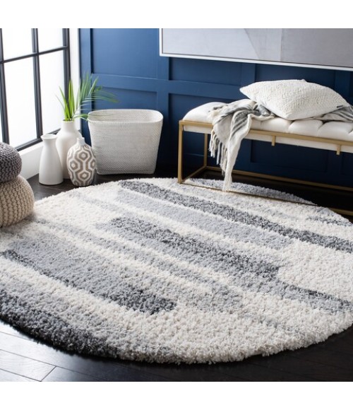 Safavieh Fontana Shag Grey / Ivory Rug FNT890 4 ft. X 4 ft. Round - Rugs Town Safavieh Fontana Shag Grey / Ivory FNT890 4 ft. X 4 ft. Round Rug