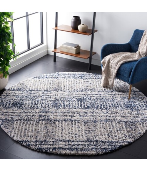 Safavieh Jericho Shag Navy / Ivory Rug JER100 3 ft. X 3 ft. Round - Rugs Town Safavieh Jericho Shag Navy / Ivory JER100 3 ft. X 3 ft. Round Rug