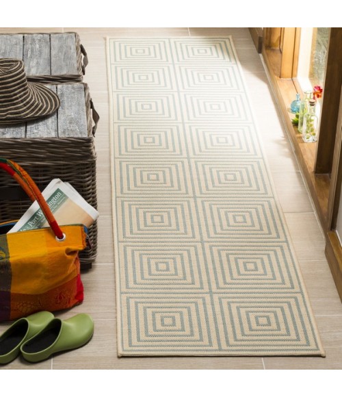 Safavieh Linden  Cream / Aqua LND123 2 ft. 2 in. X 8 ft. Runner Rug