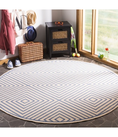 Safavieh Linden  Cream / Blue LND123 6 ft. 7 in. X 6 ft. 7 in. Round Rug