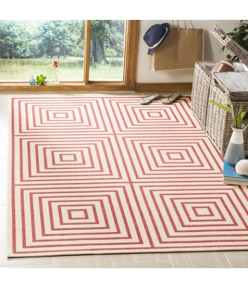 Safavieh Linden  Red / Creme LND123 6 ft. 7 in. X 6 ft. 7 in. Square Rug