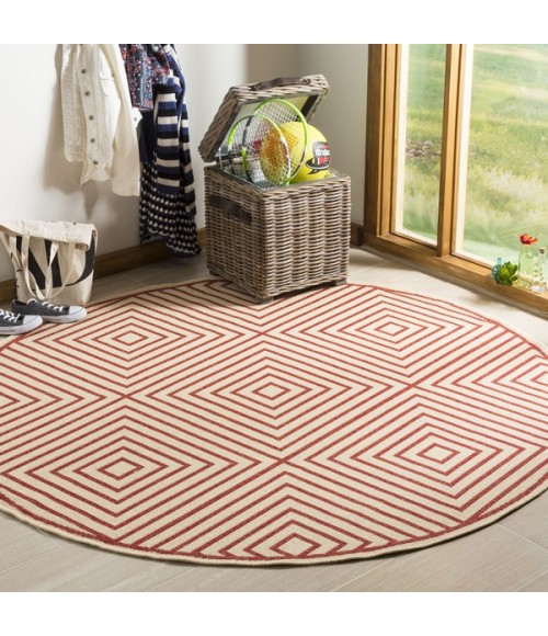 Safavieh Linden  Red / Creme LND123 6 ft. 7 in. X 6 ft. 7 in. Round Rug