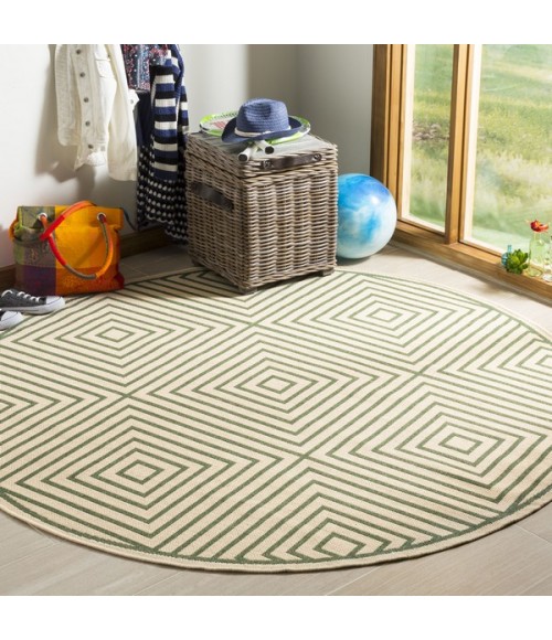 Safavieh Linden  Cream / Green LND123 6 ft. 7 in. X 6 ft. 7 in. Round Rug