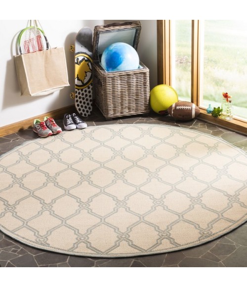Safavieh Linden  Cream / Aqua LND124 6 ft. 7 in. X 6 ft. 7 in. Round Rug
