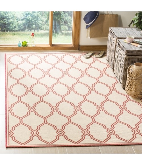 Safavieh Linden  Red / Creme LND124 6 ft. 7 in. X 6 ft. 7 in. Square Rug