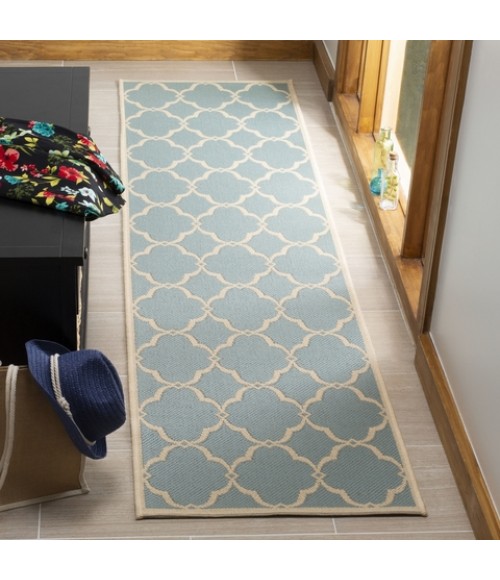Safavieh Linden  Aqua / Cream LND125 2 ft. 2 in. X 8 ft. Runner Rug