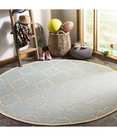 Safavieh Linden  Aqua / Cream LND125 6 ft. 7 in. X 6 ft. 7 in. Round Rug