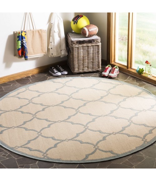 Safavieh Linden  Cream / Aqua LND125 6 ft. 7 in. X 6 ft. 7 in. Round Rug