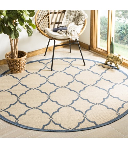 Safavieh Linden  Cream / Blue LND125 6 ft. 7 in. X 6 ft. 7 in. Round Rug