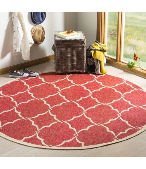 Safavieh Linden  Red / Creme LND125 6 ft. 7 in. X 6 ft. 7 in. Round Rug
