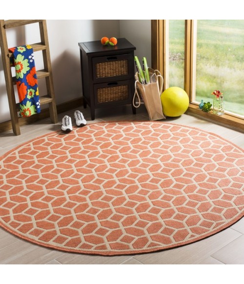 Safavieh Linden  Rust / Creme LND127 6 ft. 7 in. X 6 ft. 7 in. Round Rug