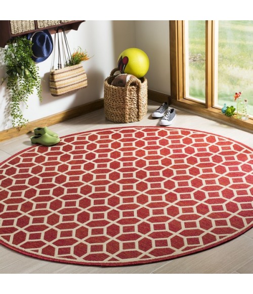 Safavieh Linden  Red / Creme LND127 6 ft. 7 in. X 6 ft. 7 in. Round Rug