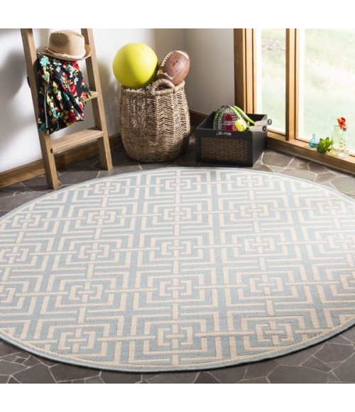 Safavieh Linden  Aqua / Cream LND128 6 ft. 7 in. X 6 ft. 7 in. Round Rug