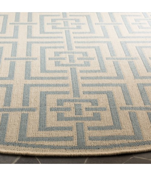 Safavieh Linden  Cream / Aqua LND128 6 ft. 7 in. X 6 ft. 7 in. Round Rug
