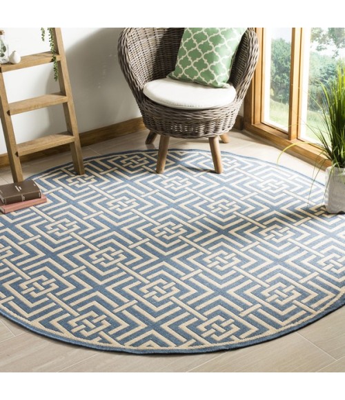 Safavieh Linden  Blue / Creme LND128 6 ft. 7 in. X 6 ft. 7 in. Round Rug