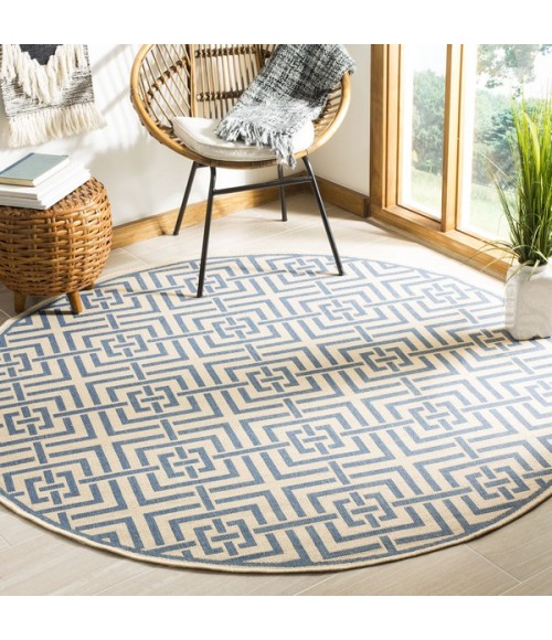 Safavieh Linden  Cream / Blue LND128 6 ft. 7 in. X 6 ft. 7 in. Round Rug