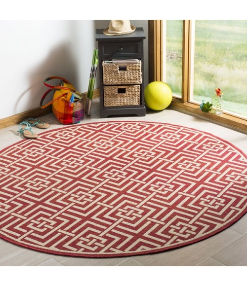 Safavieh Linden  Red / Creme LND128 6 ft. 7 in. X 6 ft. 7 in. Round Rug