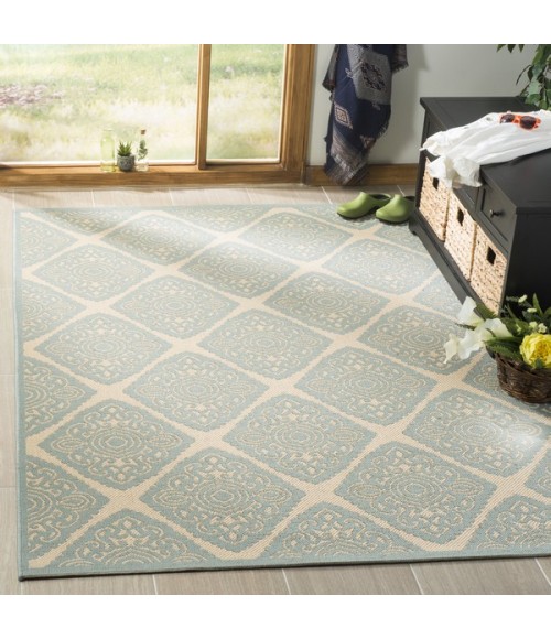 Safavieh Linden  Cream / Aqua LND132 9 ft. X 12 ft. Rectangle Rug
