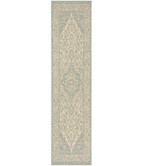 Safavieh Linden  Cream / Aqua LND137 2 ft. 2 in. X 8 ft. Runner Rug