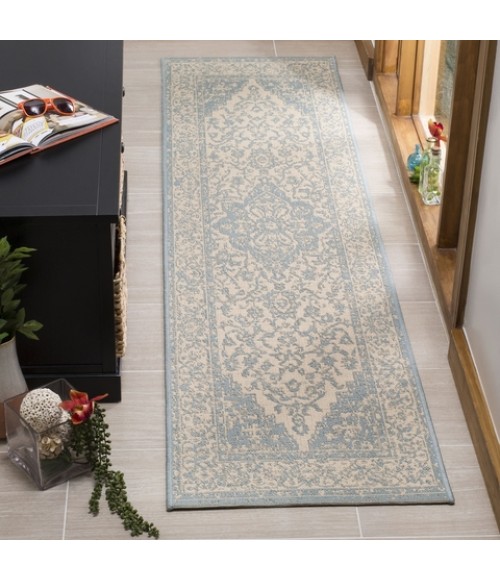 Safavieh Linden  Cream / Aqua LND137 2 ft. 2 in. X 8 ft. Runner Rug