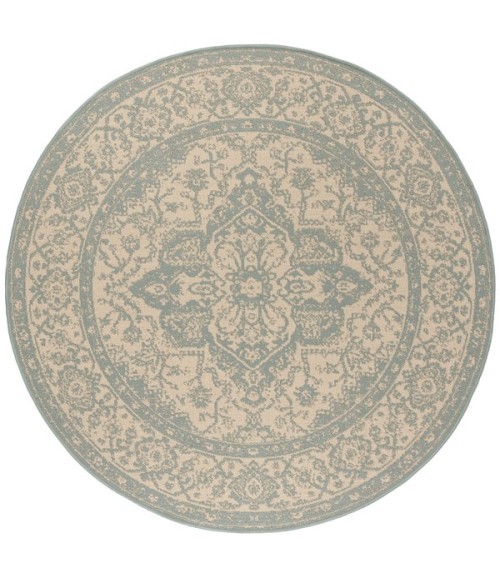 Safavieh Linden  Cream / Aqua LND137 6 ft. 7 in. X 6 ft. 7 in. Round Rug