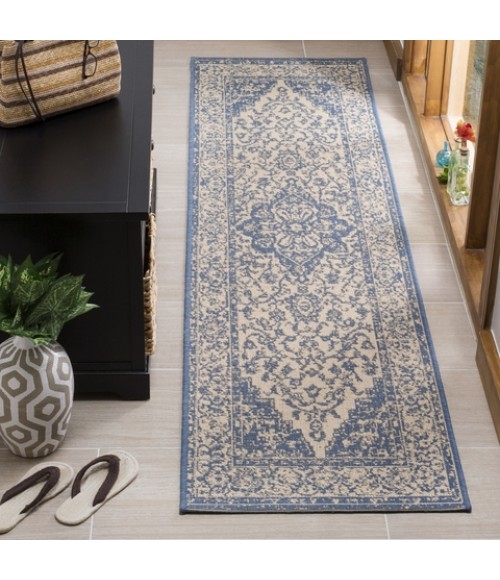 Safavieh Linden  Cream / Blue LND137 2 ft. 2 in. X 10 ft. Runner Rug