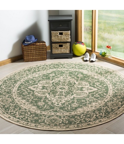 Safavieh Linden  Green / Creme LND137 8 ft. X 8 ft. Round Rug