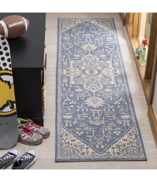 Safavieh Linden  Cream / Blue LND138 2 ft. 2 in. X 8 ft. Runner Rug