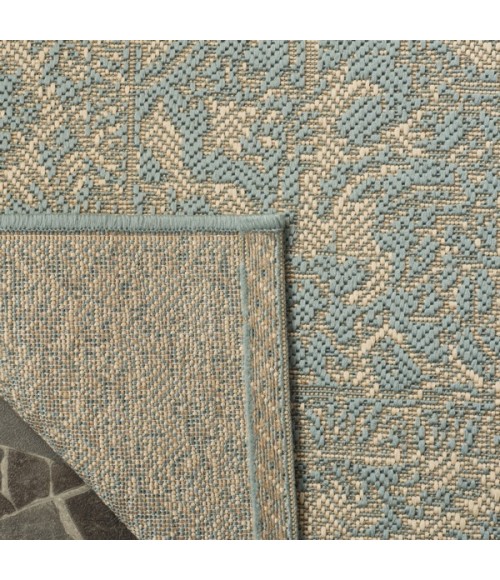 Safavieh Linden  Cream / Aqua LND139 6 ft. 7 in. X 6 ft. 7 in. Square Rug