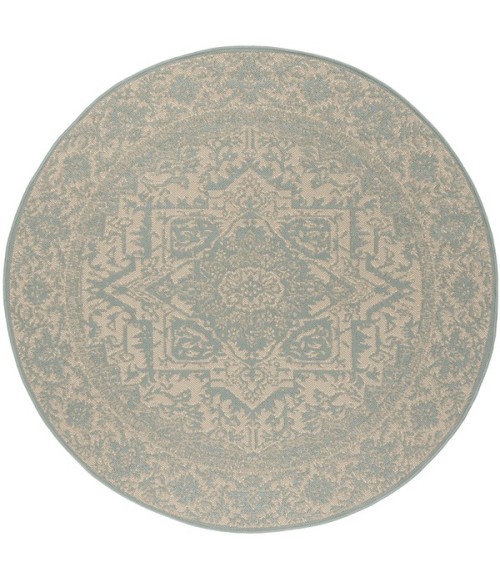 Safavieh Linden  Cream / Aqua LND139 6 ft. 7 in. X 6 ft. 7 in. Round Rug