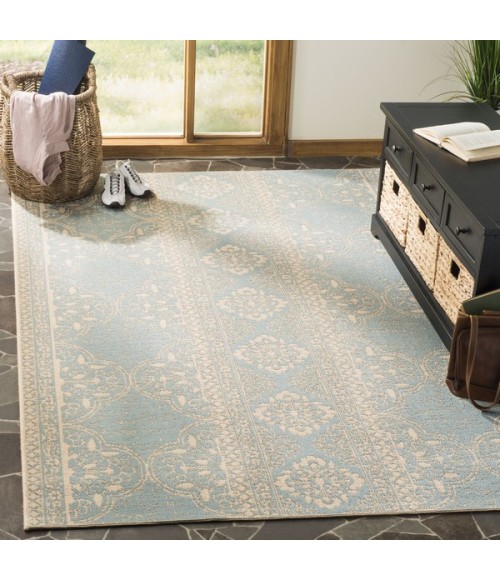 Safavieh Linden  Cream / Aqua LND174 6 ft. 7 in. X 6 ft. 7 in. Square Rug