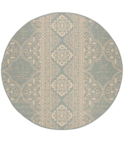 Safavieh Linden  Cream / Aqua LND174 6 ft. 7 in. X 6 ft. 7 in. Round Rug