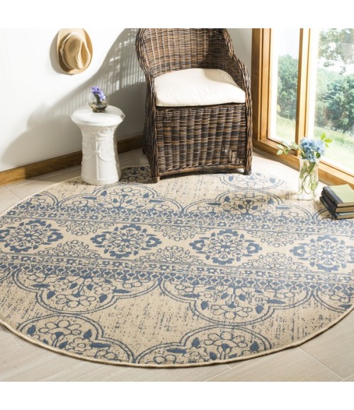 Safavieh Linden  Blue / Creme LND174 6 ft. 7 in. X 6 ft. 7 in. Round Rug