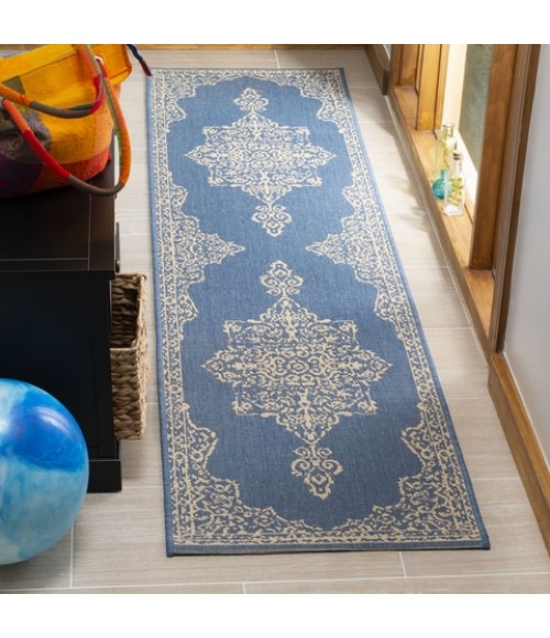 Safavieh Linden  Cream / Blue LND180 2 ft. 2 in. X 8 ft. Runner Rug