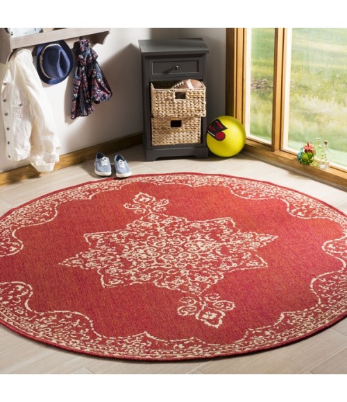 Safavieh Linden  Red / Creme LND180 6 ft. 7 in. X 6 ft. 7 in. Round Rug