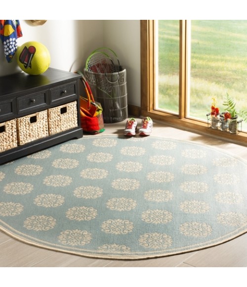 Safavieh Linden  Aqua / Cream LND181 6 ft. 7 in. X 6 ft. 7 in. Round Rug