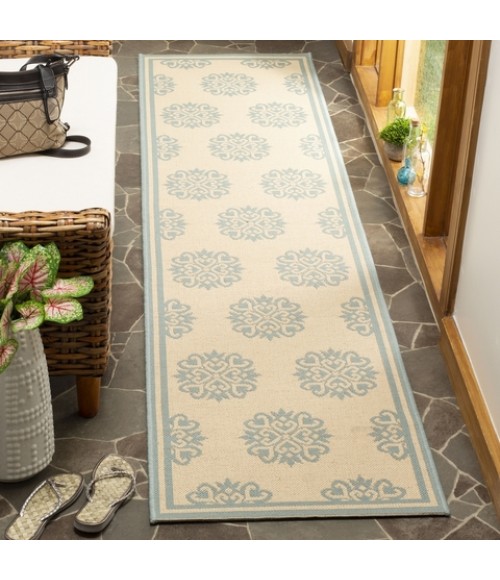 Safavieh Linden  Cream / Aqua LND181 2 ft. 2 in. X 8 ft. Runner Rug