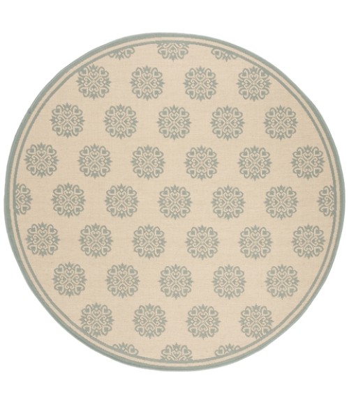 Safavieh Linden  Cream / Aqua LND181 6 ft. 7 in. X 6 ft. 7 in. Round Rug