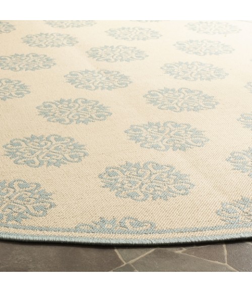 Safavieh Linden  Cream / Aqua LND181 6 ft. 7 in. X 6 ft. 7 in. Round Rug