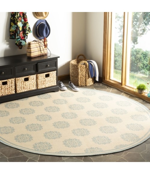 Safavieh Linden  Cream / Aqua LND181 6 ft. 7 in. X 6 ft. 7 in. Round Rug