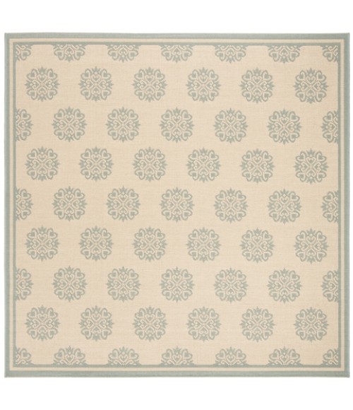 Safavieh Linden  Cream / Aqua LND181 6 ft. 7 in. X 6 ft. 7 in. Square Rug