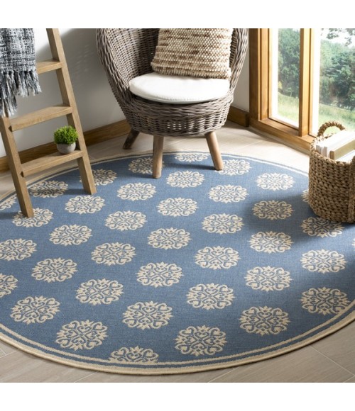 Safavieh Linden  Cream / Blue LND181 6 ft. 7 in. X 6 ft. 7 in. Round Rug