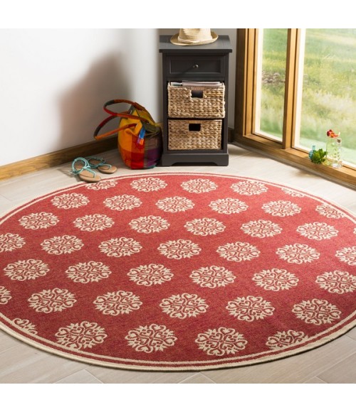 Safavieh Linden  Red / Creme LND181 6 ft. 7 in. X 6 ft. 7 in. Round Rug