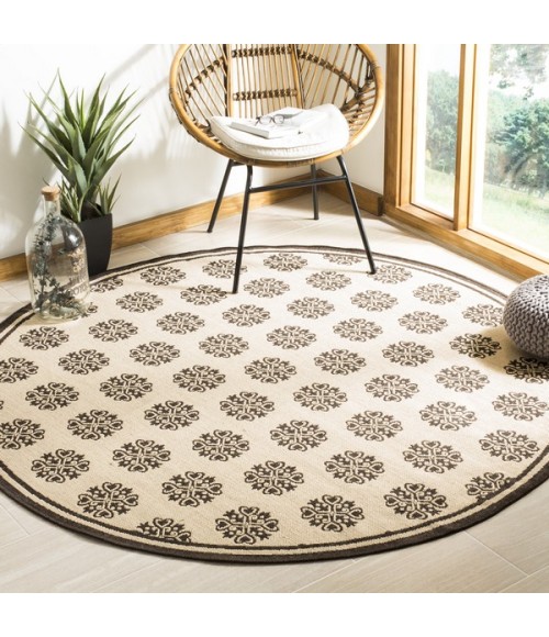 Safavieh Linden  Creme / Brown LND181 6 ft. 7 in. X 6 ft. 7 in. Round Rug