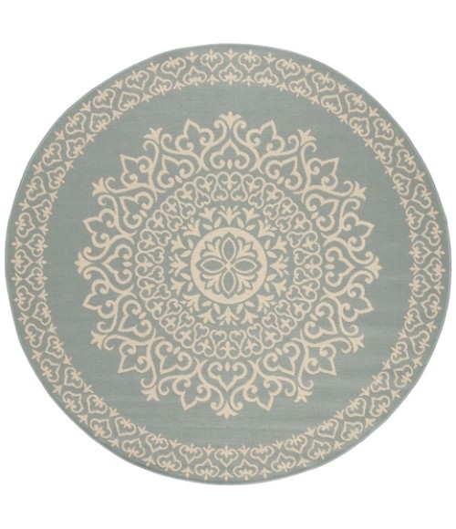 Safavieh Linden  Cream / Aqua LND183 6 ft. 7 in. X 6 ft. 7 in. Round Rug